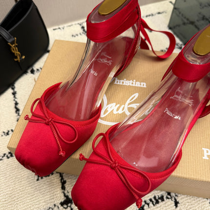 CHRISTIAN LOUBOUTIN 26S FLAT SHOES IN RED SATIN