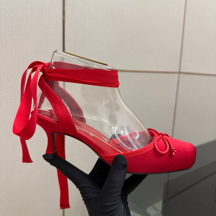 CHRISTIAN LOUBOUTIN 26S BOW-TIE HIGH HEEL 65 MM IN RED SATIN