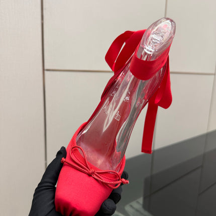CHRISTIAN LOUBOUTIN 26S BOW-TIE HIGH HEEL 105 MM IN RED SATIN