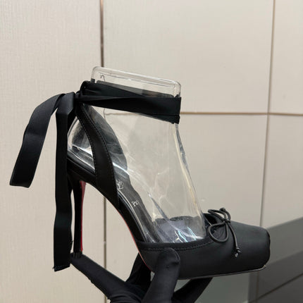 CHRISTIAN LOUBOUTIN 26S BOW-TIE HIGH HEEL 105 MM IN BLACK SATIN