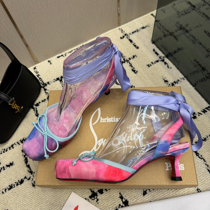 CHRISTIAN LOUBOUTIN 26S BOW-TIE HIGH HEEL 65 MM IN MULTICOLOR PASTEL SATIN