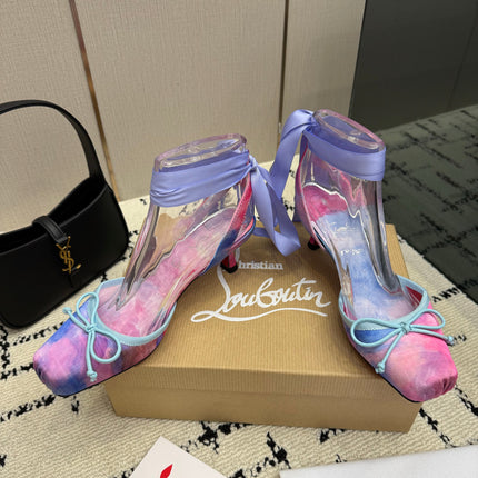 CHRISTIAN LOUBOUTIN 26S BOW-TIE HIGH HEEL 65 MM IN MULTICOLOR PASTEL SATIN