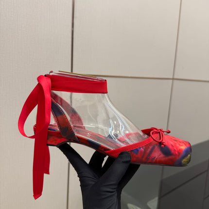 CHRISTIAN LOUBOUTIN 26S FLAT SHOES IN RED FLORAL PRINT SATIN