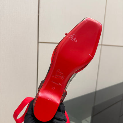 CHRISTIAN LOUBOUTIN 26S FLAT SHOES IN RED FLORAL PRINT SATIN