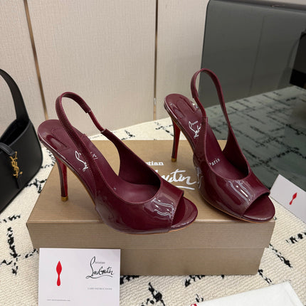 CHRISTIAN LOUBOUTIN 26S SLINGBACK HEELS 100 MM IN DARK RED PATENT CALFSKIN