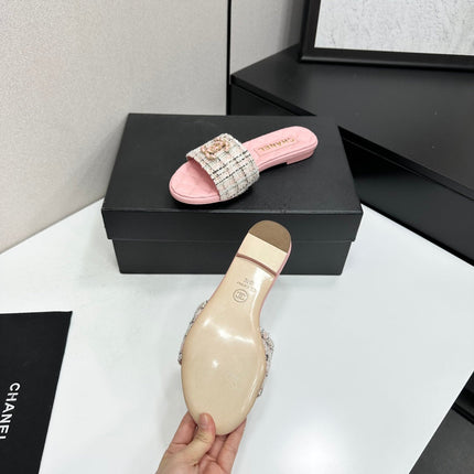 CHANEL 26S SANDALS IN PINK LAMBSKIN AND WHITE TWEED