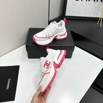 CHANEL 26S SNEAKERS IN WHITE AND DARK PINK CALFSKIN