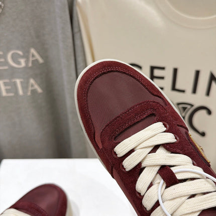 PRADA 26S PLATFORM SNEAKERS 50MM IN BURGUNDY RED SUEDE AND WATERPROOF FABRIC