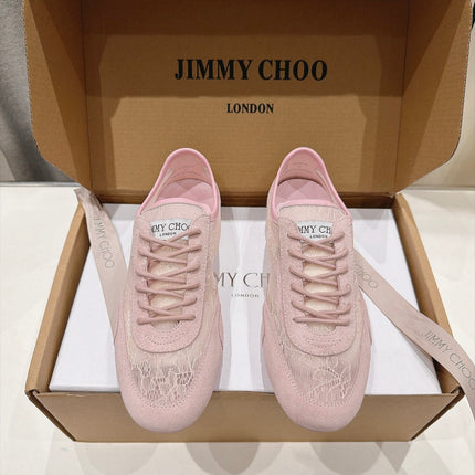 JIMMY CHOO 26S SNEAKERS IN LIGHT PINK LACE MIX SUEDE