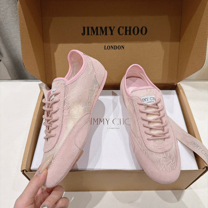 JIMMY CHOO 26S SNEAKERS IN LIGHT PINK LACE MIX SUEDE