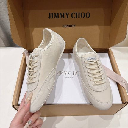JIMMY CHOO 26S SNEAKERS IN LIGHT CREAM BEIGE CALFSKIN MIX SUEDE