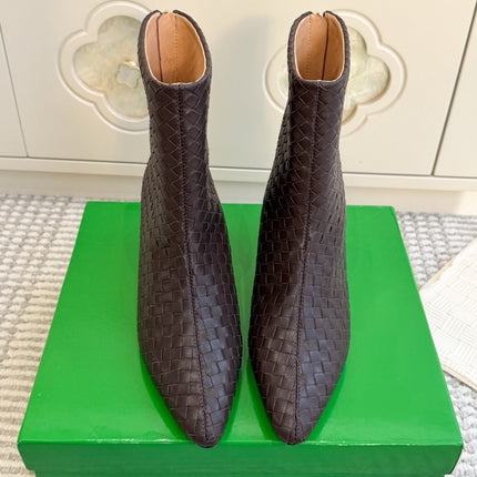 BOTTEGA VENETA 26S ANKLE BOOTS 45 MM IN DARK BROWN BRAIDED LAMBSKIN
