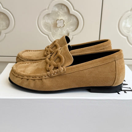 LOEWE 26S ANAGRAM LOAFERS IN TAN BROWN SUEDE