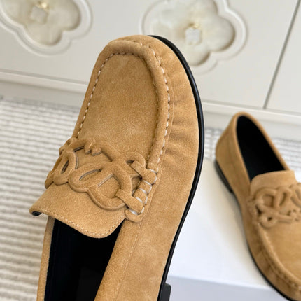 LOEWE 26S ANAGRAM LOAFERS IN TAN BROWN SUEDE