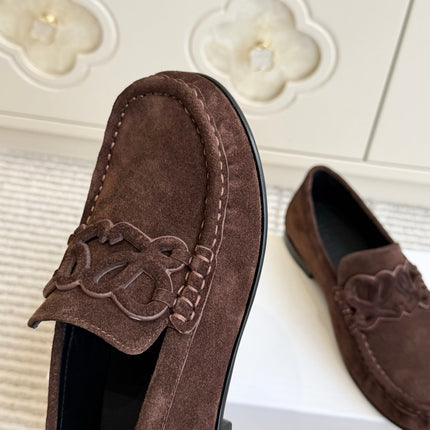 LOEWE 26S ANAGRAM LOAFERS IN DARK BROWN SUEDE