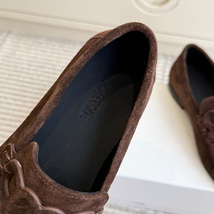 LOEWE 26S ANAGRAM LOAFERS IN DARK BROWN SUEDE
