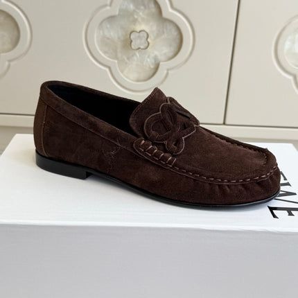 LOEWE 26S ANAGRAM LOAFERS IN DARK BROWN SUEDE