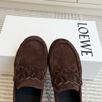 LOEWE 26S ANAGRAM LOAFERS IN DARK BROWN SUEDE