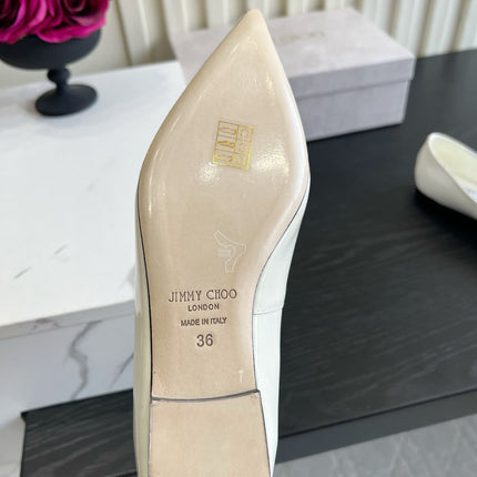 JIMMY CHOO 26S BALLET FLATS IN CREAM WHITE PATENT CALFSKIN