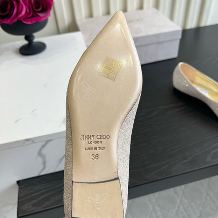 JIMMY CHOO 26S BALLET FLATS IN CHAMPAGNE GOLD GLITTER