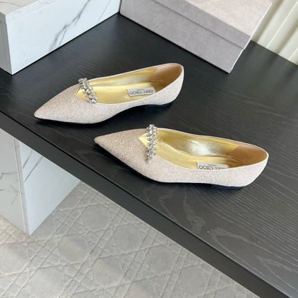 JIMMY CHOO 26S BALLET FLATS IN CHAMPAGNE GOLD GLITTER