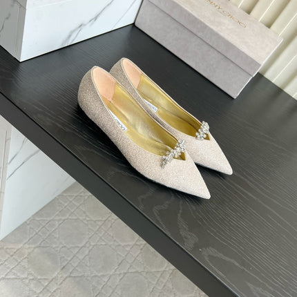 JIMMY CHOO 26S BALLET FLATS IN CHAMPAGNE GOLD GLITTER