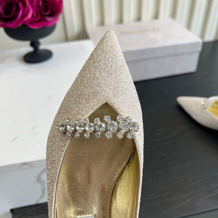 JIMMY CHOO 26S BALLET FLATS IN CHAMPAGNE GOLD GLITTER