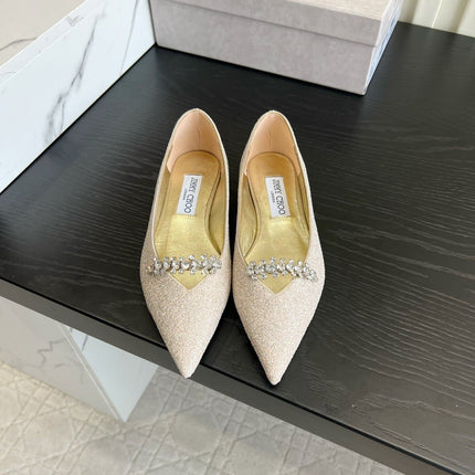 JIMMY CHOO 26S BALLET FLATS IN CHAMPAGNE GOLD GLITTER