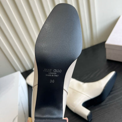 JIMMY CHOO 26S KNEE HIGH BOOTS 60 MM IN MILK WHITE CALFSKIN