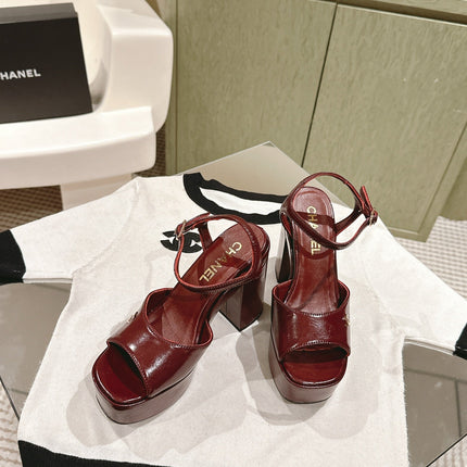 CC HIGH SANDAL WINE RED CALFSKIN