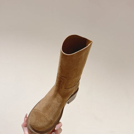 CC SHORT BOOTS PEANUT BROWN SUEDE CALFSKIN