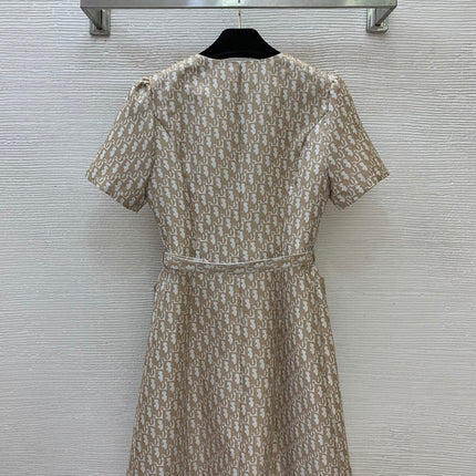 DIOR 26S JACQUARD BELTED SHORT-SLEEVE DRESS 1730