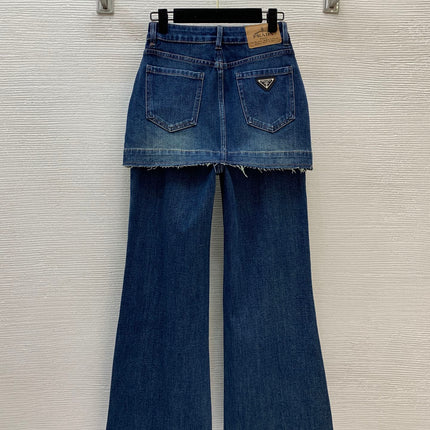 PRADA 26S DENIM MINI SKIRT FLARED JEANS 1341