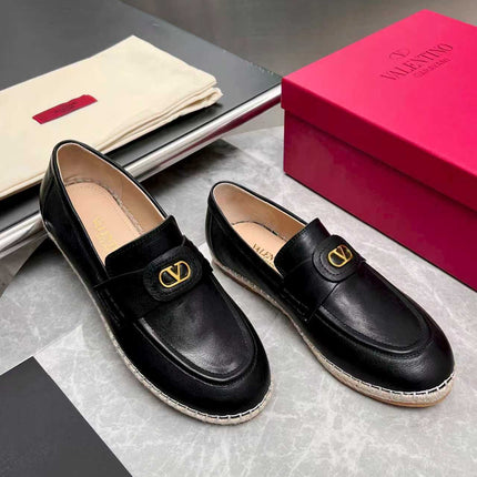 VALENTINO 26S ESPADRILLE LOAFERS IN BLACK CALFSKIN GOLD HARDWARE
