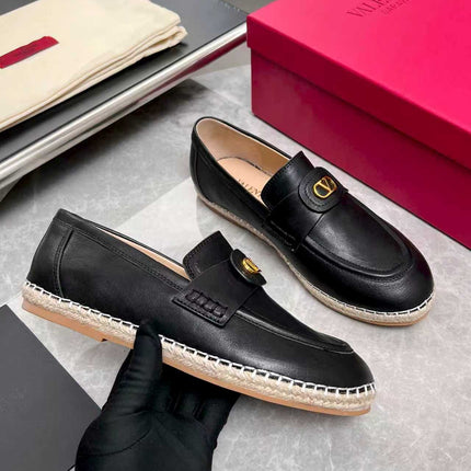 VALENTINO 26S ESPADRILLE LOAFERS IN BLACK CALFSKIN GOLD HARDWARE
