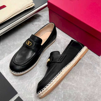 VALENTINO 26S ESPADRILLE LOAFERS IN BLACK CALFSKIN GOLD HARDWARE