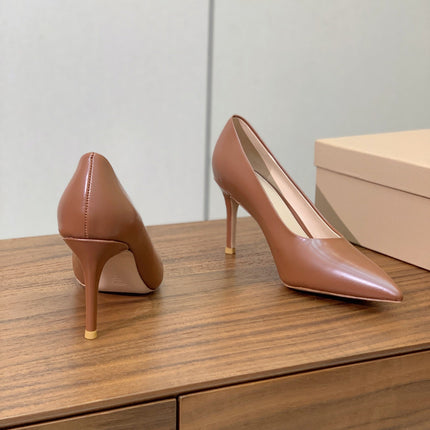 GIANVITO ROSSI 26S STILETTO PUMPS 95 MM IN BROWN CALFSKIN