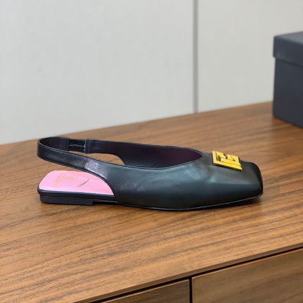 BALMAIN 25S FLAT EDEN SLINGBACKS IN BLACK CALFSKIN