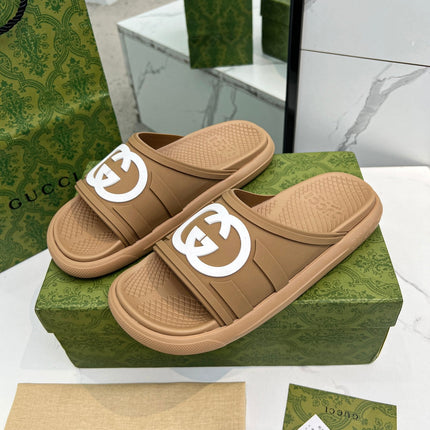 PLATFORM SLIPPERS IN PEANUT BROWN IMPORTED TPU