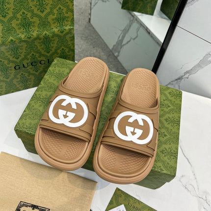 PLATFORM SLIPPERS IN PEANUT BROWN IMPORTED TPU