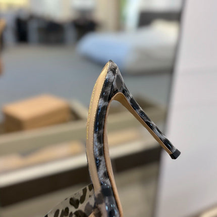 GIANVITO ROSSI 26S HEELED SANDALS 105 MM IN GREY AND BLACK LEOPARD PRINT CALFSKIN