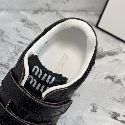 RETRO SNEAKERS WITH RIPTAPE STRAPS IN BLACK LAMBSKIN KNITTED PATTERN