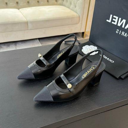 Double C WOMEN'S Slingback SPIRIT TOE Black Lambskin