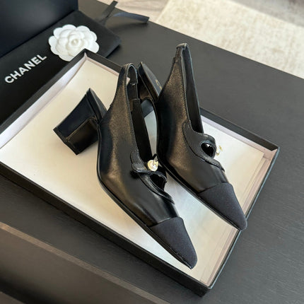 Double C WOMEN'S Slingback SPIRIT TOE Black Lambskin
