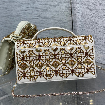 DIOR 26S MINI BAG 21 IN IVORY WHITE CALFSKIN FLORAL SEQUIN EMBROIDERED
