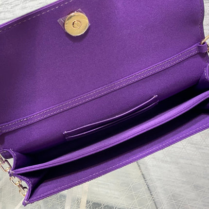 DIOR 26S MINI BAG 21 IN DARK PURPLE CALFSKIN MICROBEAD EMBROIDERED WITH CANNAGE MOTIF