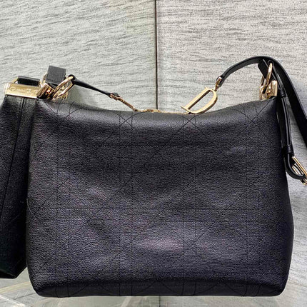 DIOR 26S MEDIUM DIORLY BAG 31 IN BLACK GRAINED CALFSKIN GOLD HARDWARE