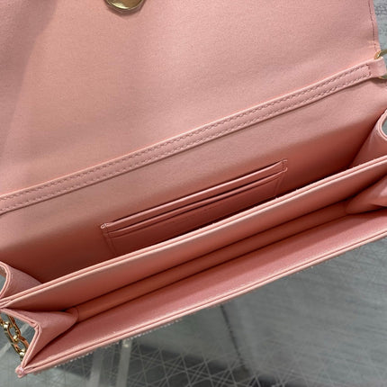 DIOR 26S MINI BAG 21 IN CORAL PINK CALFSKIN MICROBEAD EMBROIDERED WITH CANNAGE MOTIF
