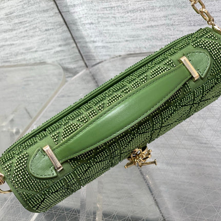 DIOR 26S MINI BAG 21 IN GREEN CALFSKIN MICROBEAD EMBROIDERED WITH CANNAGE MOTIF