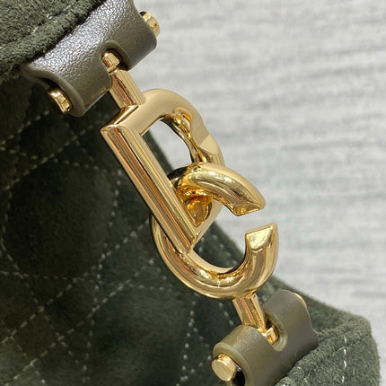 DIOR 26S SMALL DIOR TOUJOURS HOBO BAG 27 IN KHAKI GREEN SUEDE GOLD HARDWARE